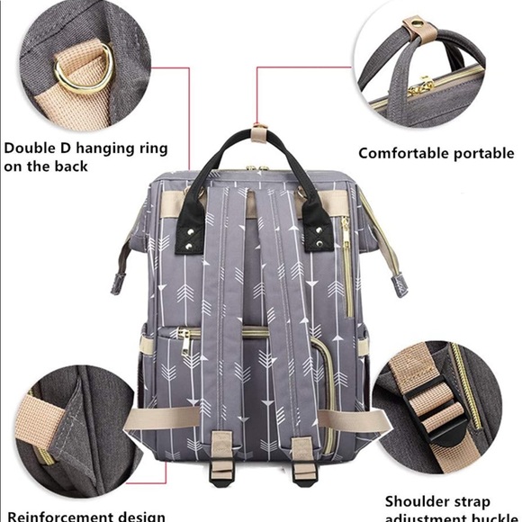 Gray Arrowed Diaper Bag Backpack - Picture 3 of 12